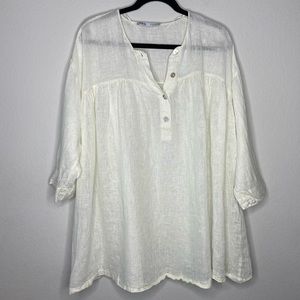 Zara White 100% Linen Gauze Oversized Tunic Top